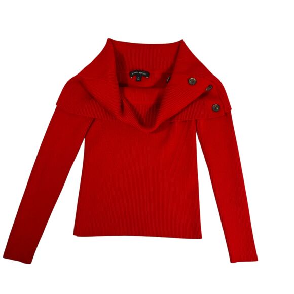 Banana Republic Small Red Off The Shoulder Sweater | Ribbed, Button Detail - Picture 4 of 10